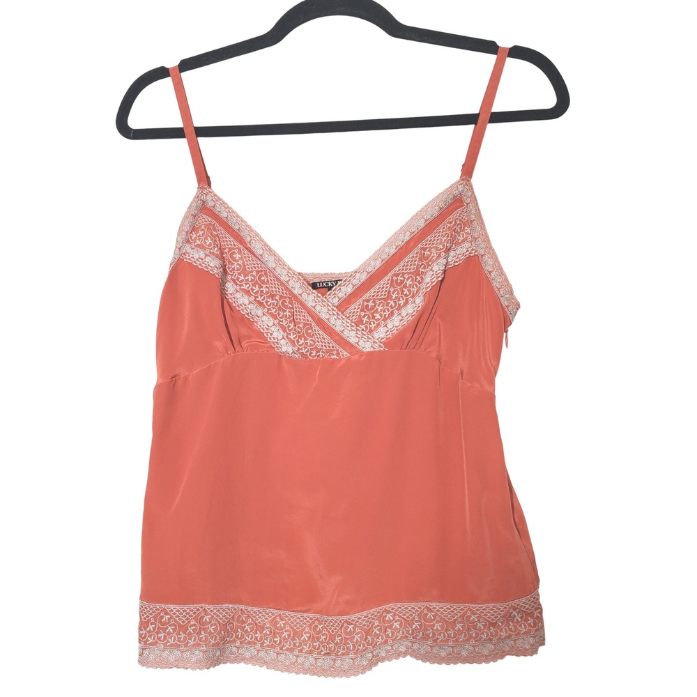 Lucky Brand Y2K Vintage Silk Lace Trim Camisole Tank Top Women Medium Babydoll